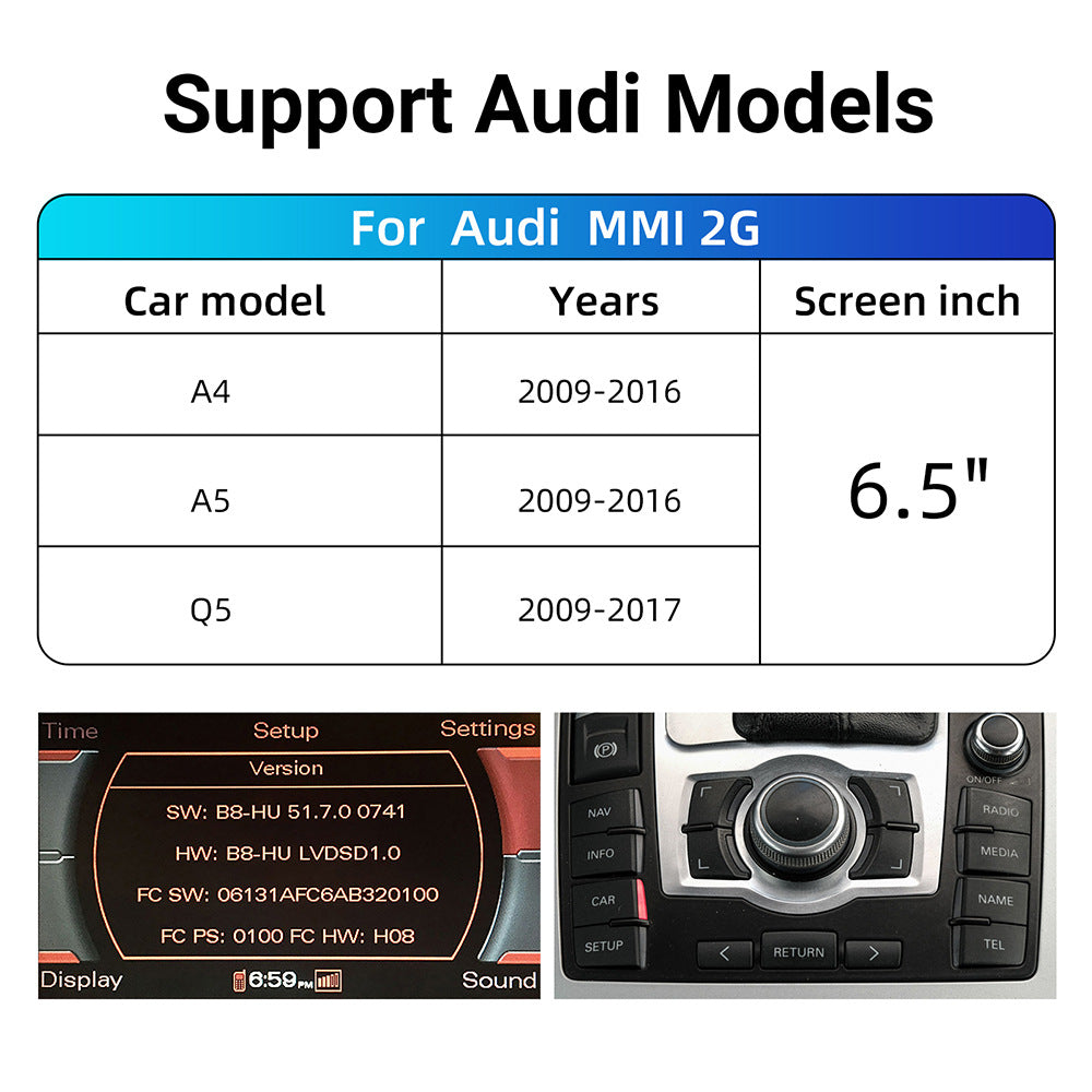 Wireless CarPlay & Android Auto Module for Audi A4 A5 Q5 2009-2016 MMI 2G System with 6.5 Inch Screen