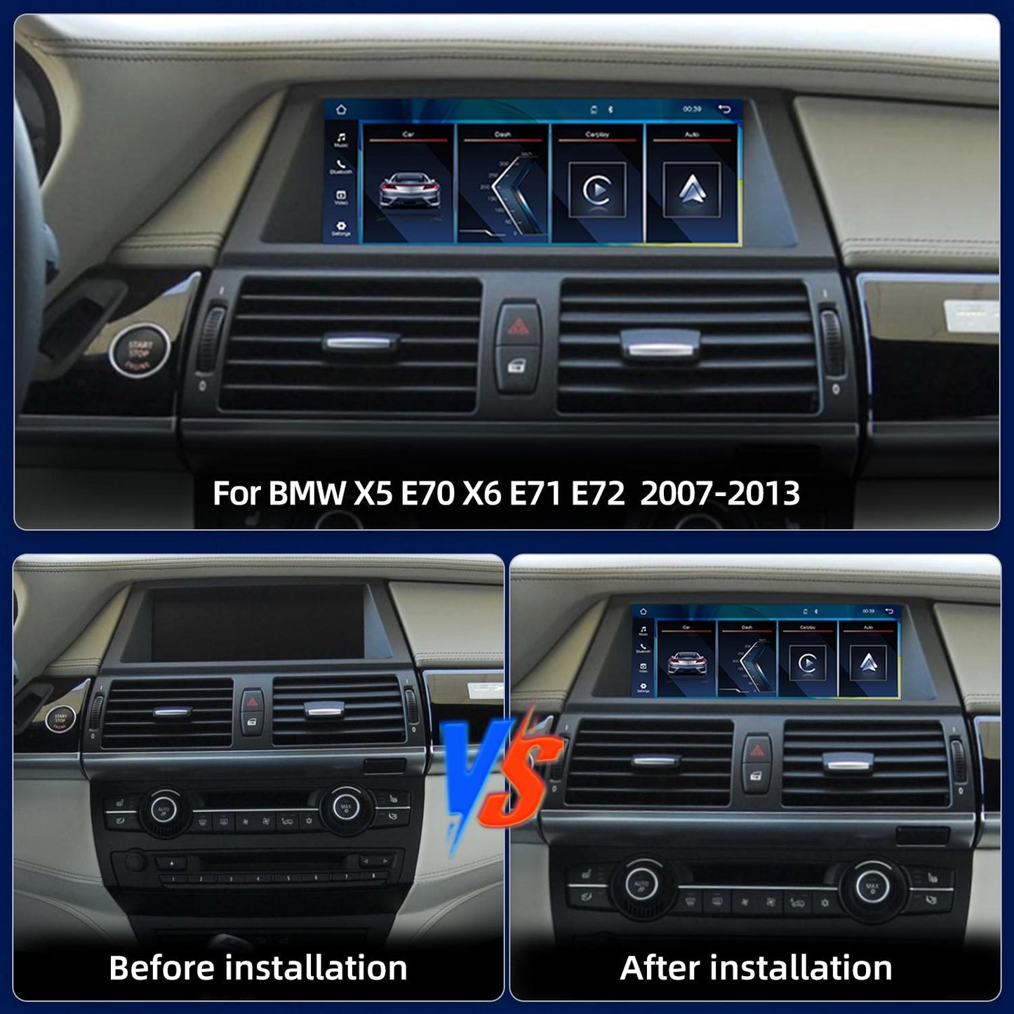8.8 Inch Linux System Wireless CarPlay Android Auto Screen for BMW X5 E70 X6 E71 E72 CCC System (2007 - 2009) / CIC System (2010 - 2013)