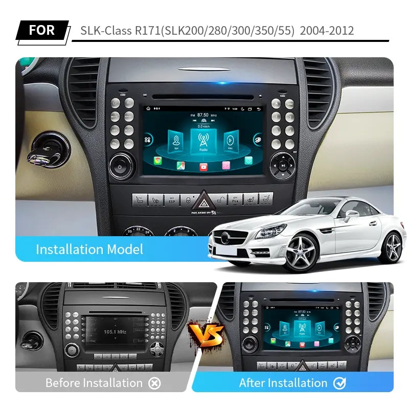 7” Android Car Radio Stereo Head Unit Screen CarPlay Android Auto for Mercedes-Benz SLK Class R171 SLK200/280/300/350/55 (2004-2012)