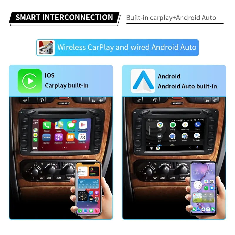 7” Android Car Radio Stereo Head Unit Screen CarPlay Android Auto for Mercedes-Benz A Class W168 (1998-2002) / C Class W203 (2000-2004) / CLK Class W209/C209 (1998-2004) / G Class W463 (1998-2006) / Viano & Vito W639 (2003-2006)