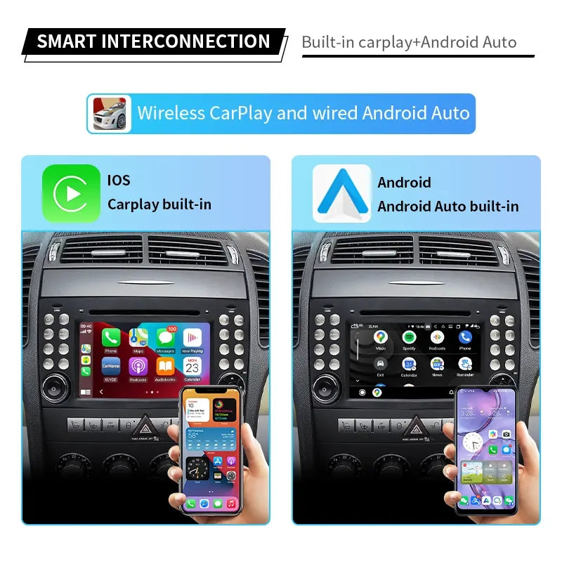 7” Android Car Radio Stereo Head Unit Screen CarPlay Android Auto for Mercedes-Benz SLK Class R171 SLK200/280/300/350/55 (2004-2012)