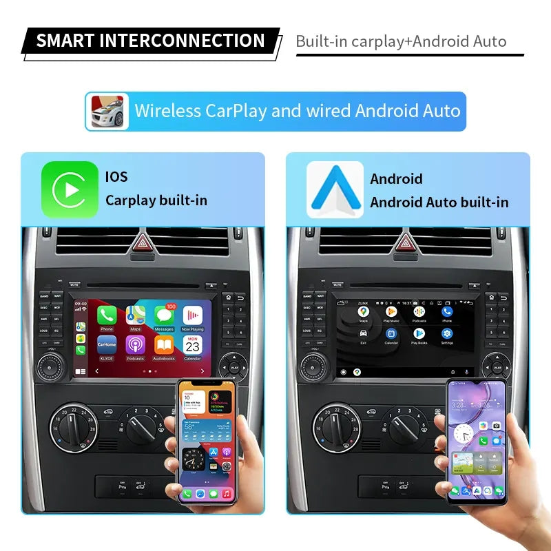 7” Android Car Radio Stereo Head Unit Screen CarPlay Android Auto for Mercedes-Benz A Class W169 (2004-2012) / B Class W245 (2005-2011) / Viano Vito W639 (2006-2018) / Sprinter W906 (2006-2012)
