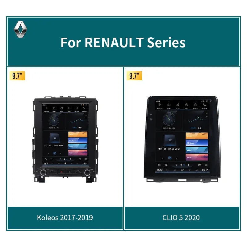 9.7” Android Auto CarPlay Radio Screen Head Unit for Renault Clio 5 2020 / Koleos (2017-2019)