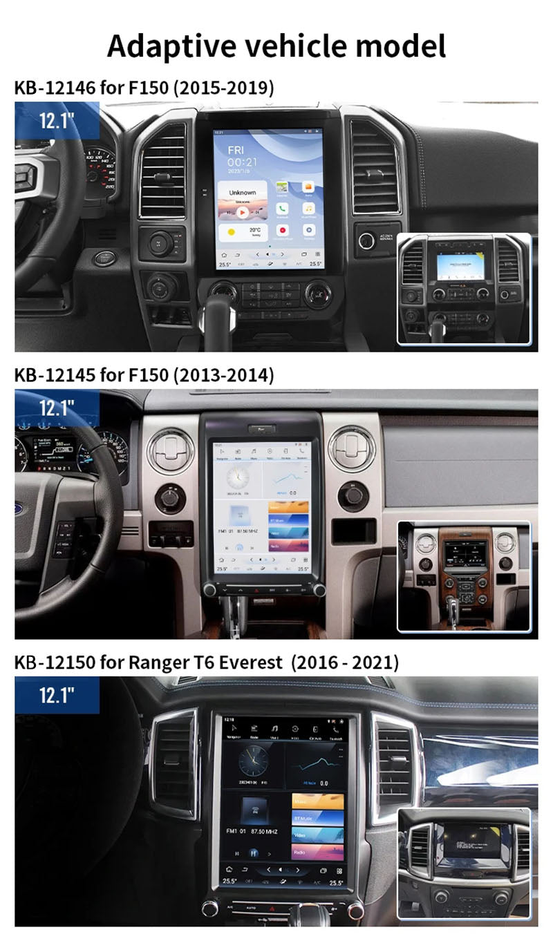12.1” Android Auto CarPlay Radio Screen Head Unit for Ford F150 (2013-2019) / Ranger (2011-2021)