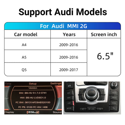 Wireless CarPlay & Android Auto Module for Audi A4 A5 Q5 2009-2016 MMI 2G System with 6.5 Inch Screen