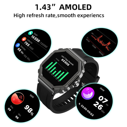1.43” AMOLED Screen Smart Watch BT Calling Voice Assistant Health Care Multi-Sports Mode World Clock Remote Camera