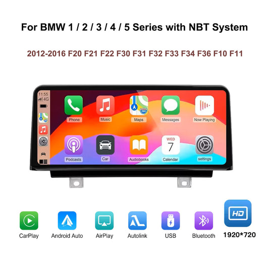 Linux CarPlay Multimedia Screen for BMW 1 Series F20 F21 / 2 Series F22 / 3 Series F30 F31 F34 / 4 Series F32 F33 F36 / 5 Series F10 F11 with NBT System