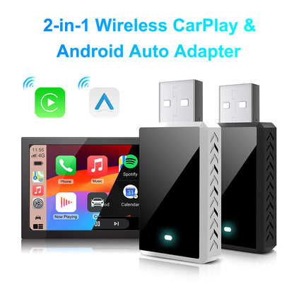 2-in-1 Wireless CarPlay & Android Auto Adapter Compatible with Factory Wired CarPlay or Android Auto