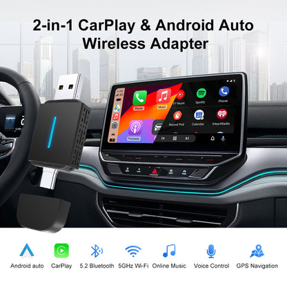 Dual Mode 2-in-1 Wireless CarPlay & Android Auto Adapter Compatible with Factory Wired CarPlay or Android Auto