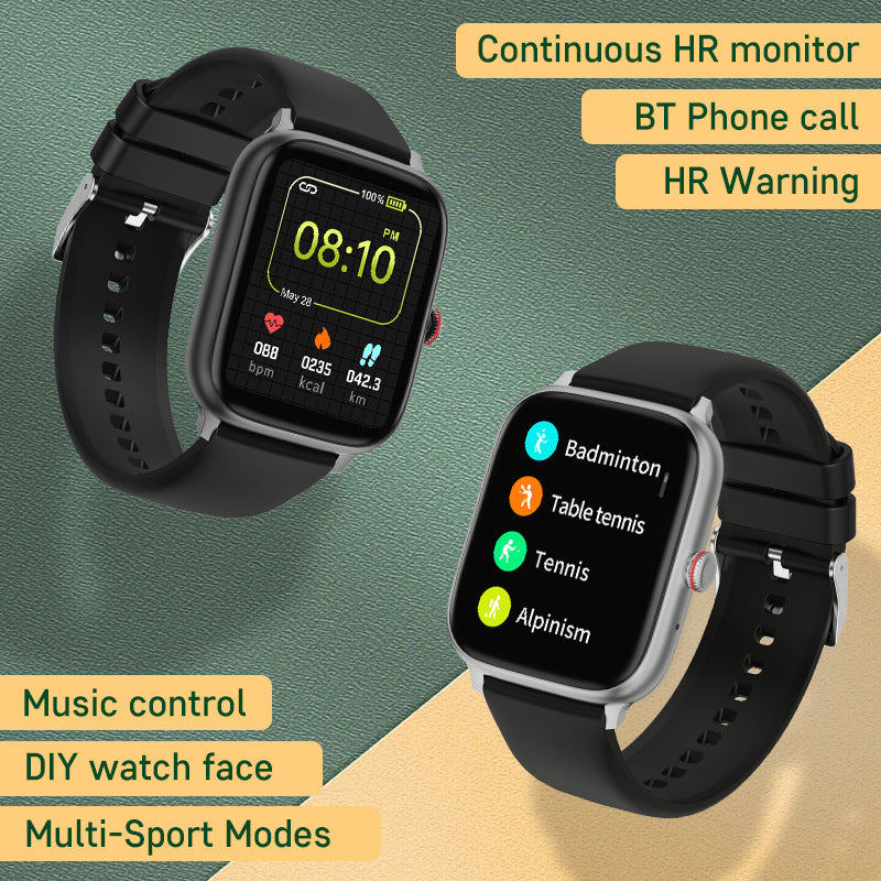 1.83” TFT Screen Smart Watch BT Phone Call Real Time Heart Rate Monitor Multi-Sports Mode Music Control
