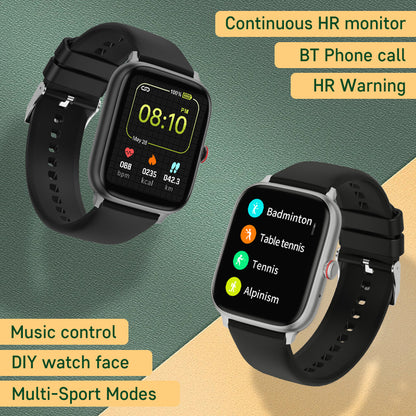 1.83” TFT Screen Smart Watch BT Phone Call Real Time Heart Rate Monitor Multi-Sports Mode Music Control