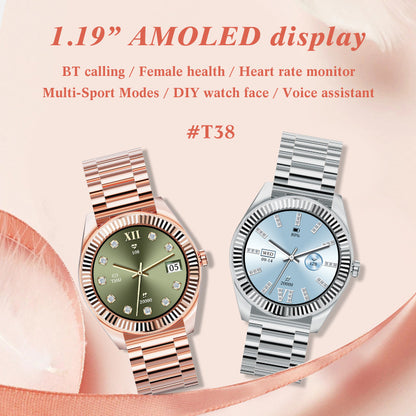 1.19” AMOLED Screen Smart Watch BT Phone Call Voice Assistant Female Health Care Multi-Sports Mode Quick Reply SMS