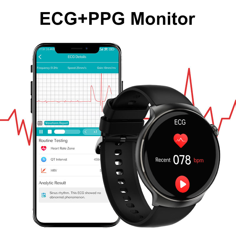 1.46” TFT Screen Smart Watch BT Phone Call Voice Assistant ECG PPG Monitor HRV HR Alert REM Sleep Multi-Sports Modes