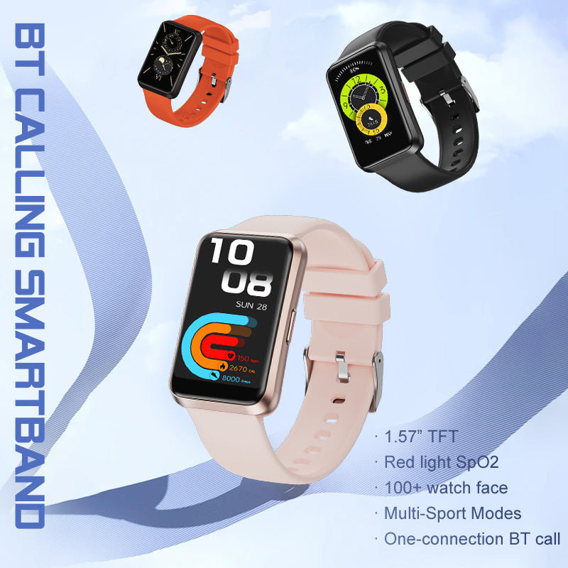 1.57” TFT Screen Smart Band BT Phone Call Voice Assistant Red Light SpO2 Multi-Sport Modes Heart Rate Monitor