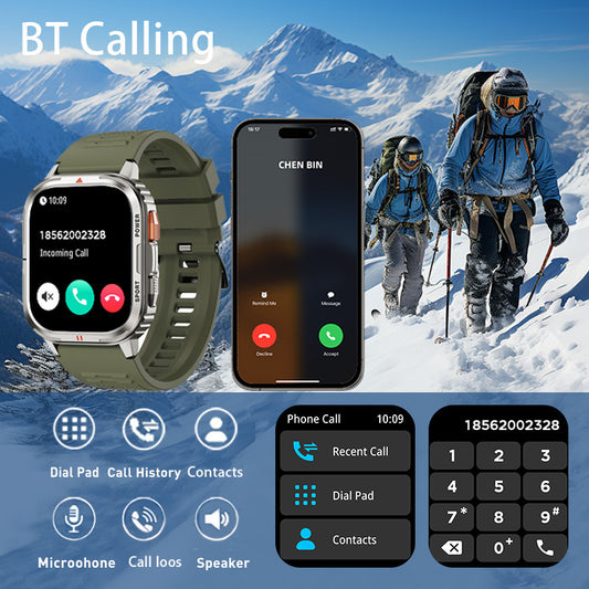 2.0” TFT Screen Smart Watch Military Style Outdoor Hiking BT Phone Call Voice Assistant Multi-Sport Modes