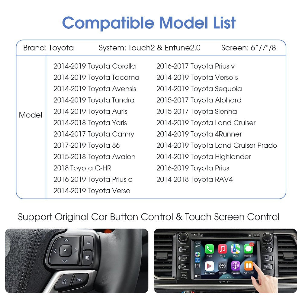 Wireless CarPlay & Android Auto Module for Toyota Touch 2 & Entune 2.0 System 2014-2019