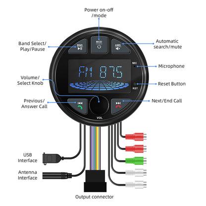 Waterproof Bluetooth Marine Stereo Receiver Sauna Audio Player FM AM Radio Receiver 4*50W Output