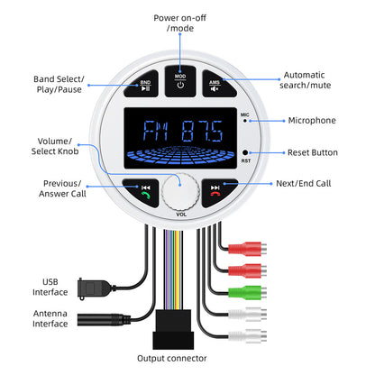 Waterproof Bluetooth Marine Stereo Receiver Sauna Audio Player FM AM Radio Receiver 4*50W Output