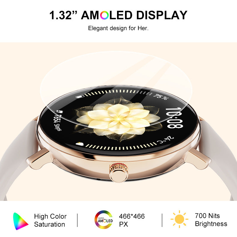 1.32” AMOLED Screen Smart Watch Lady’s Design BT Phone Call Voice Assistant Sport Heart Rate Monitor Multi-Sports Mode