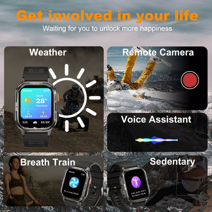 2.0” TFT Screen Smart Watch Military Style Outdoor Hiking BT Phone Call Voice Assistant Multi-Sport Modes