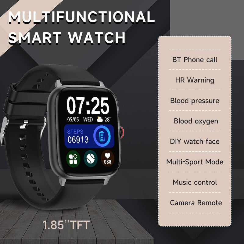 1.83” TFT Screen Smart Watch BT Phone Call Real Time Heart Rate Monitor Multi-Sports Mode Music Control