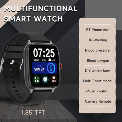 1.83” TFT Screen Smart Watch BT Phone Call Real Time Heart Rate Monitor Multi-Sports Mode Music Control