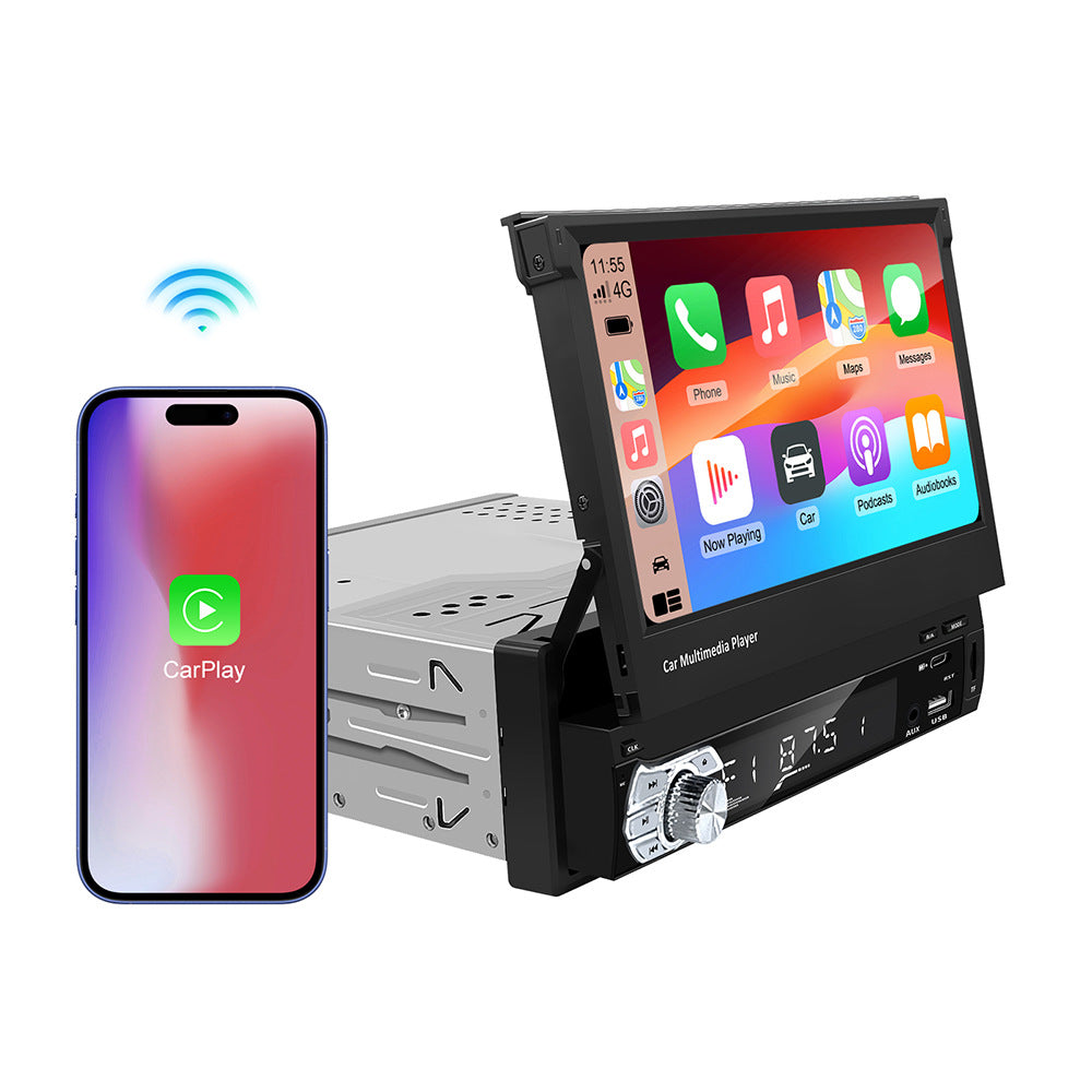 Motor Vehicle 1 Din 7 Inch Car Stereo Flip Down Retractable Screen Wireless CarPlay & Android Auto System