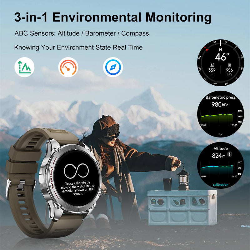 1.43” AMOLED Screen Smart Watch Built-in GPS 3-in-1 Environmental Monitoring 3ATM Waterproof BT Call