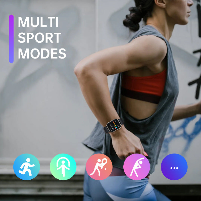 1.83” TFT Screen Smart Watch BT Phone Call Voice Assistant HR Monitor Red Light SpO2 Multi-Sport Modes Quick-Replay SMS