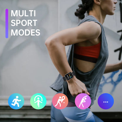 1.83” TFT Screen Smart Watch BT Phone Call Voice Assistant HR Monitor Red Light SpO2 Multi-Sport Modes Quick-Replay SMS