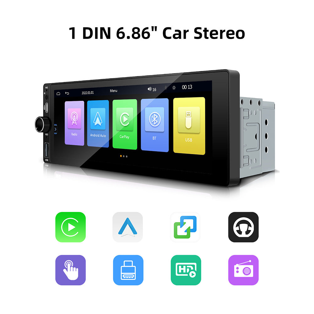 Motor Vehicle 1 Din 6.86 Inch Car Stereo Wireless CarPlay & Android Auto System Mirror Link Function