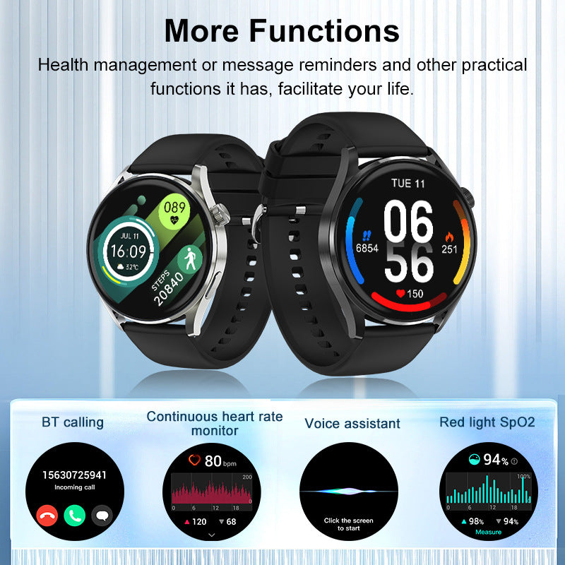 1.38” TFT Screen Smart Watch BT Phone Call Voice Assistant HR Monitor Red Light SpO2 Multi-Sport Modes