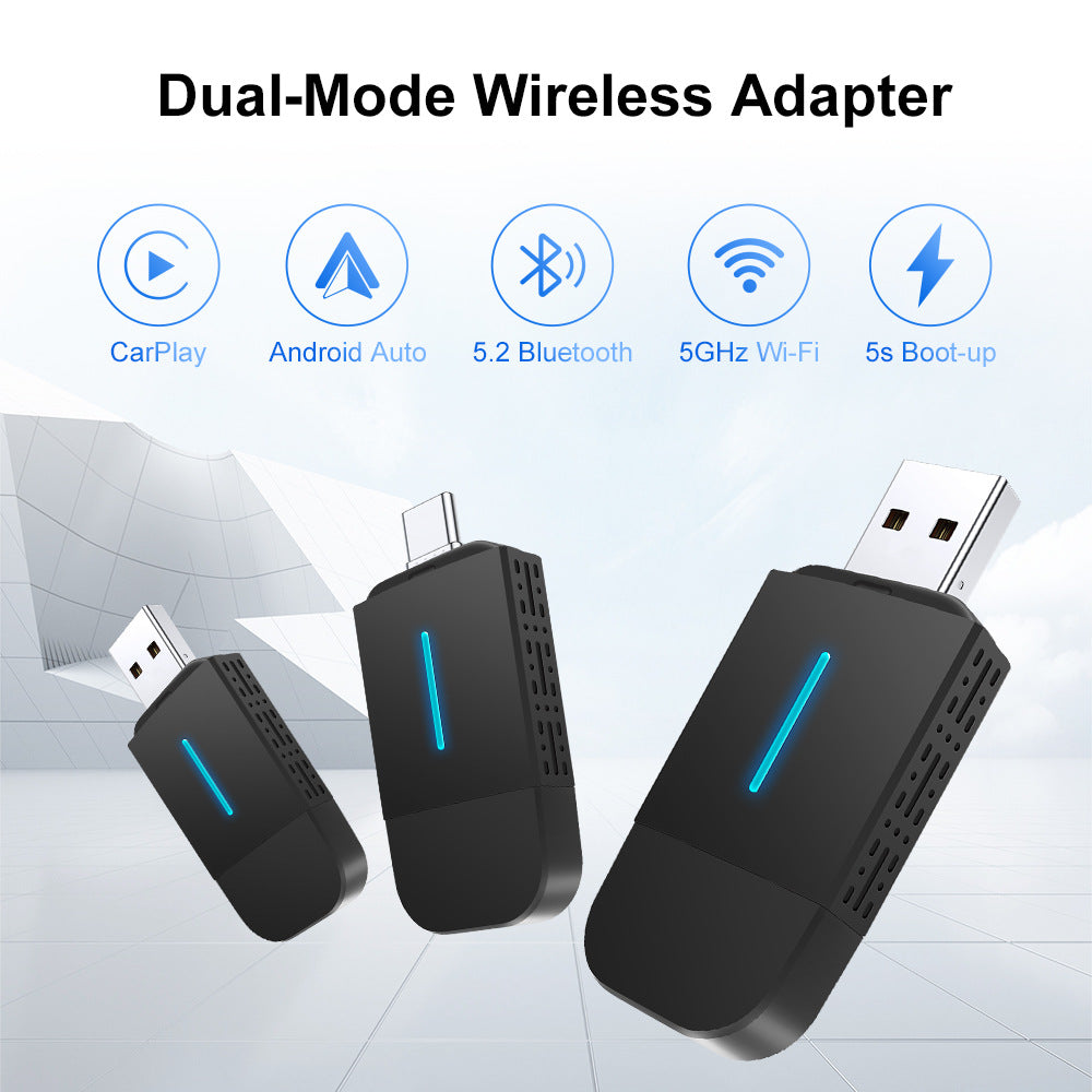 Dual Mode 2-in-1 Wireless CarPlay & Android Auto Adapter Compatible with Factory Wired CarPlay or Android Auto