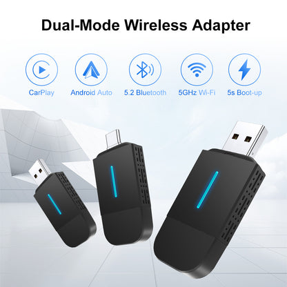 Dual Mode 2-in-1 Wireless CarPlay & Android Auto Adapter Compatible with Factory Wired CarPlay or Android Auto