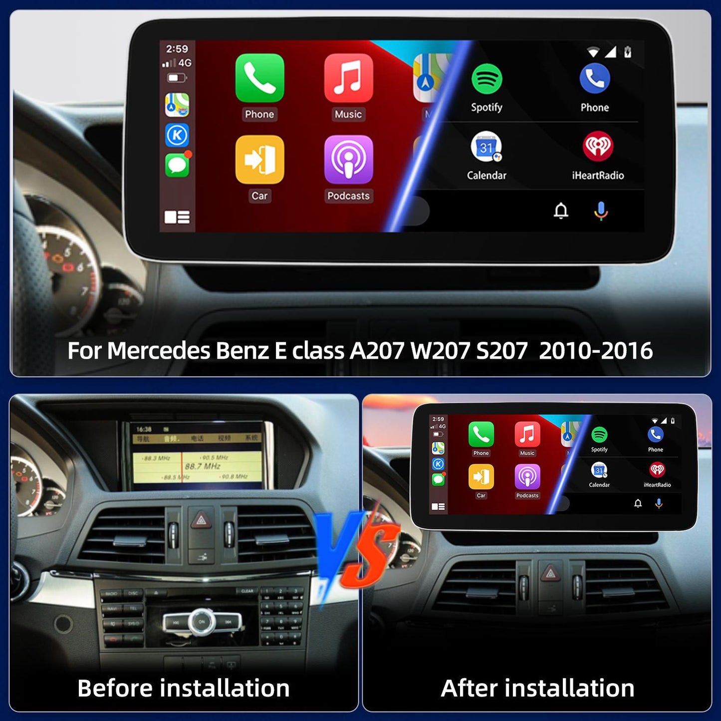 10.25 Inch / 12.3 Inch Linux System Wireless CarPlay Android Auto Screen for Mercedes-Benz E Class A207 W207 S207 NTG4.0 (2010 - 2012) / NTG4.5 (2013 - 2014) / NTG5.0 (2015 - 2016)