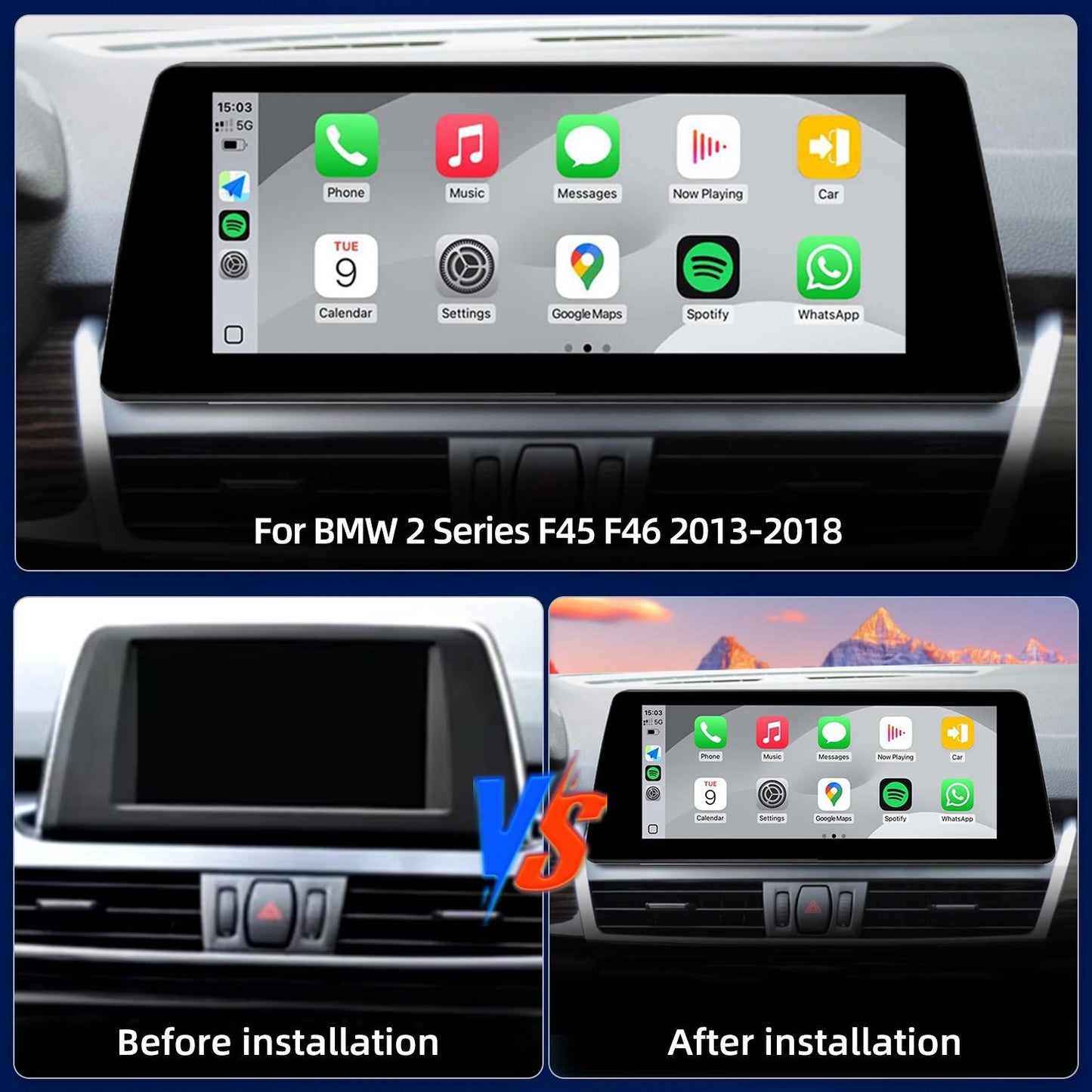 10.25 Inch Linux System Wireless CarPlay Android Auto Screen for BMW 2 Series F45 F46 NBT System (2013 - 2015) / EVO System (2015 - 2018)