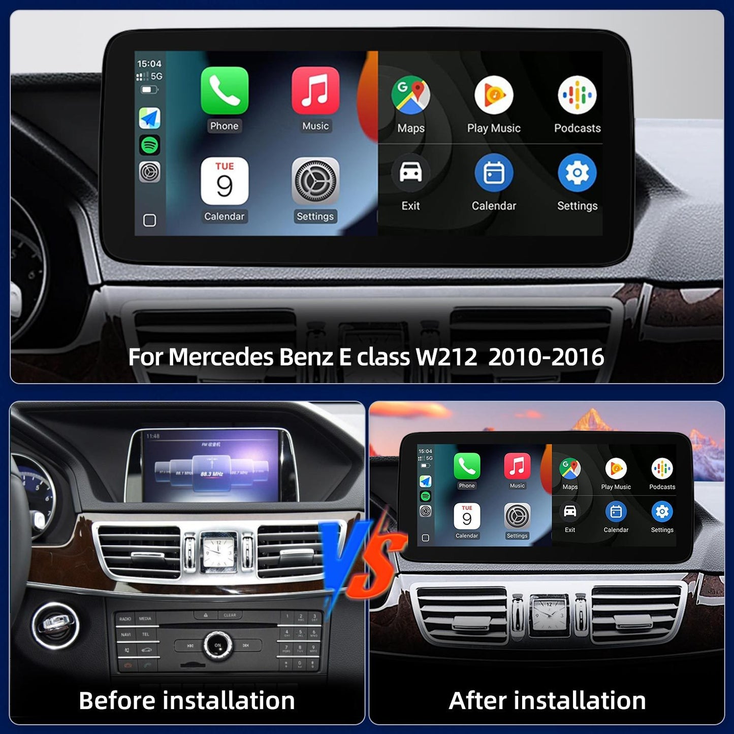 10.25 Inch / 12.3 Inch Linux System Wireless CarPlay Android Auto Screen for Mercedes-Benz E Class W212 NTG4.0 (2010 - 2012) / NTG4.5 (2013 - 2014) / NTG5.0 (2015 - 2016)