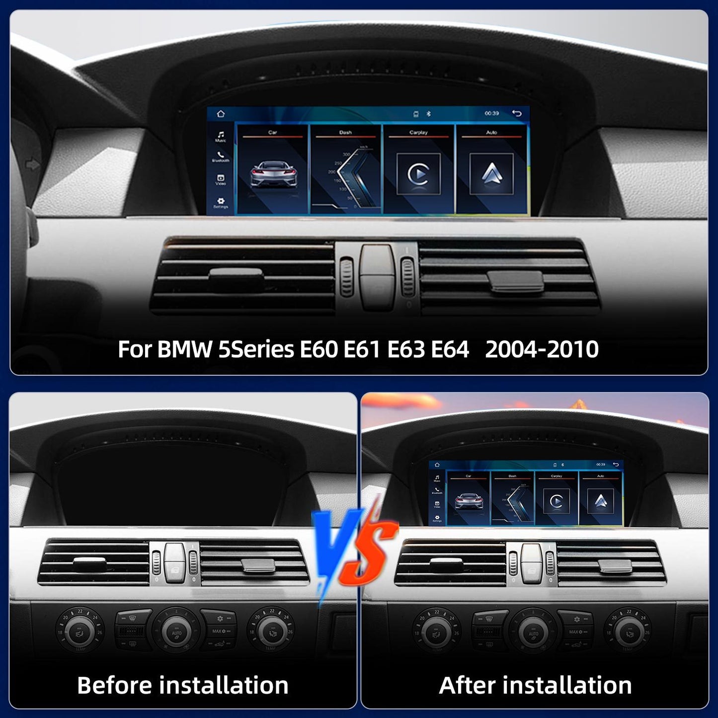 8.8 Inch Linux System Wireless CarPlay Android Auto Screen for BMW 3 Series E90 E91 E92 E93 / 5 Series E60 E61 E63 E64 CCC System (2004 - 2008) / CIC System (2008 - 2010)