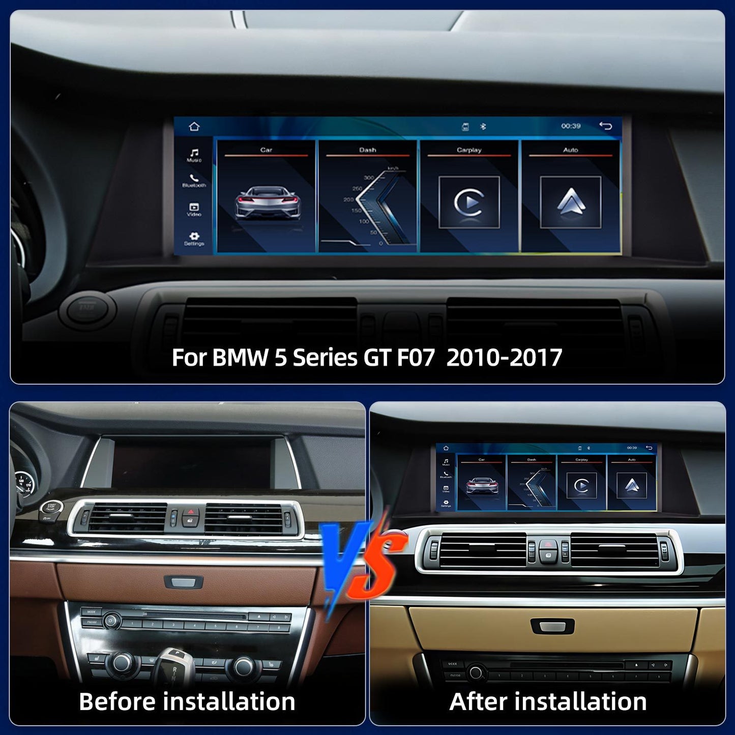 10.25 Inch Linux System Wireless CarPlay Android Auto Screen for BMW 5 Series GT F07 CIC System (2010 - 2012) / NBT System (2013 - 2017)