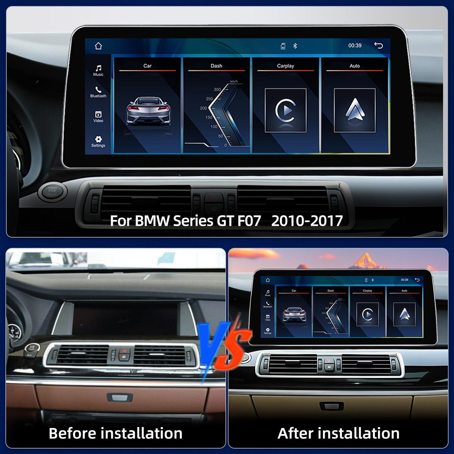 12.3 Inch Linux System Wireless CarPlay Android Auto Screen for BMW 5 Series GT F07 CIC System (2010 - 2012) / NBT System (2013 - 2017)