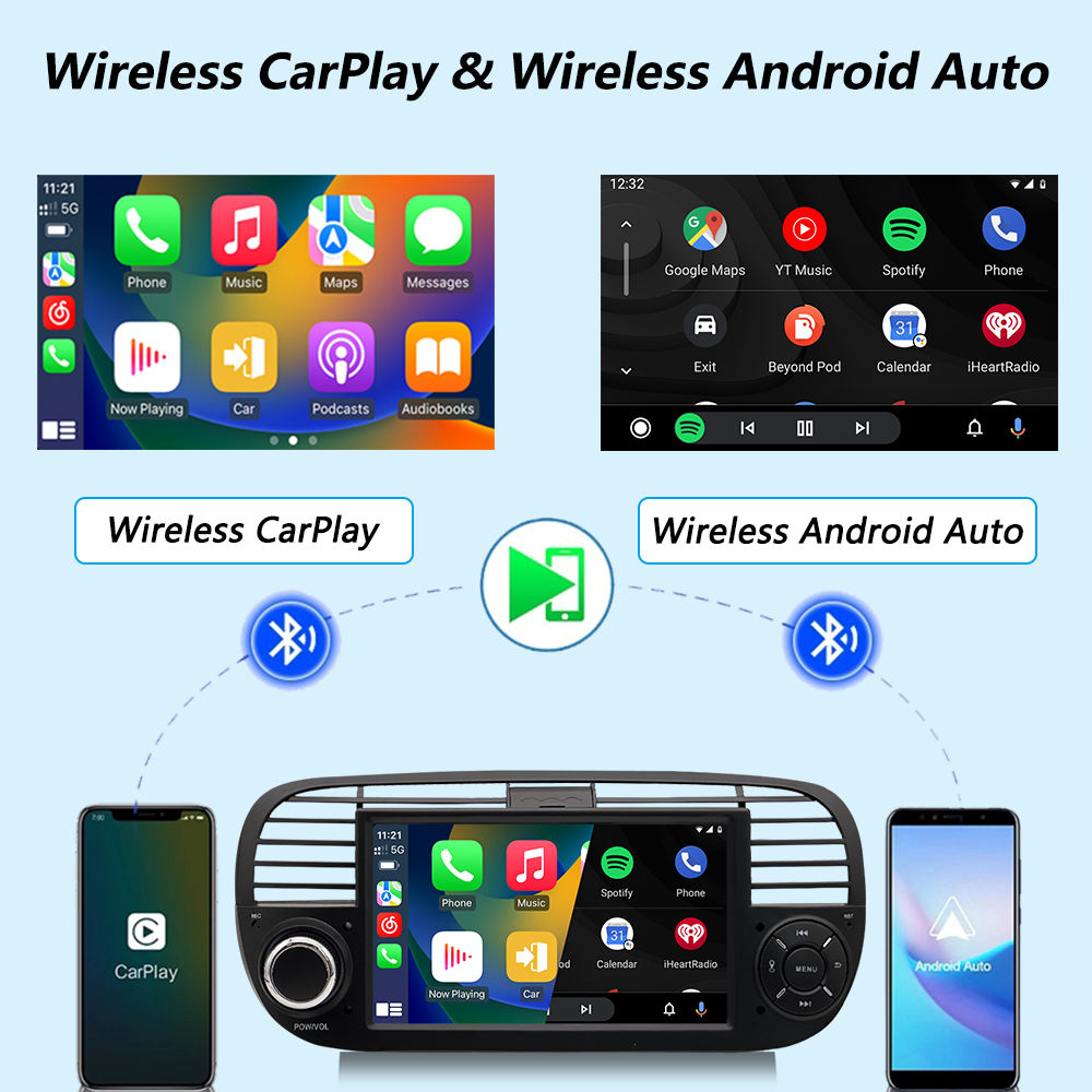 Linux System 7” IPS Screen Car Multimedia Player Wireless CarPlay & Android Auto for Fiat 500 Abarth 2007- 2015