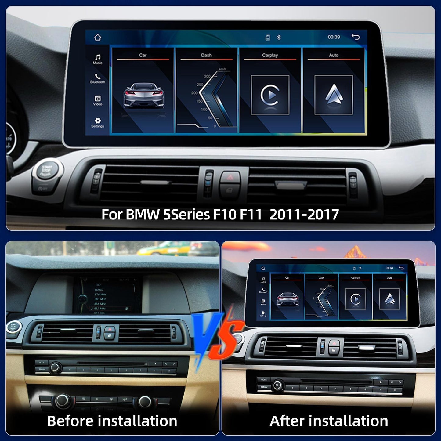 12.3 Inch Linux System Wireless CarPlay Android Auto Screen for BMW 5 Series F10 F11 CIC System (2011 - 2012) / NBT System (2013 - 2017)