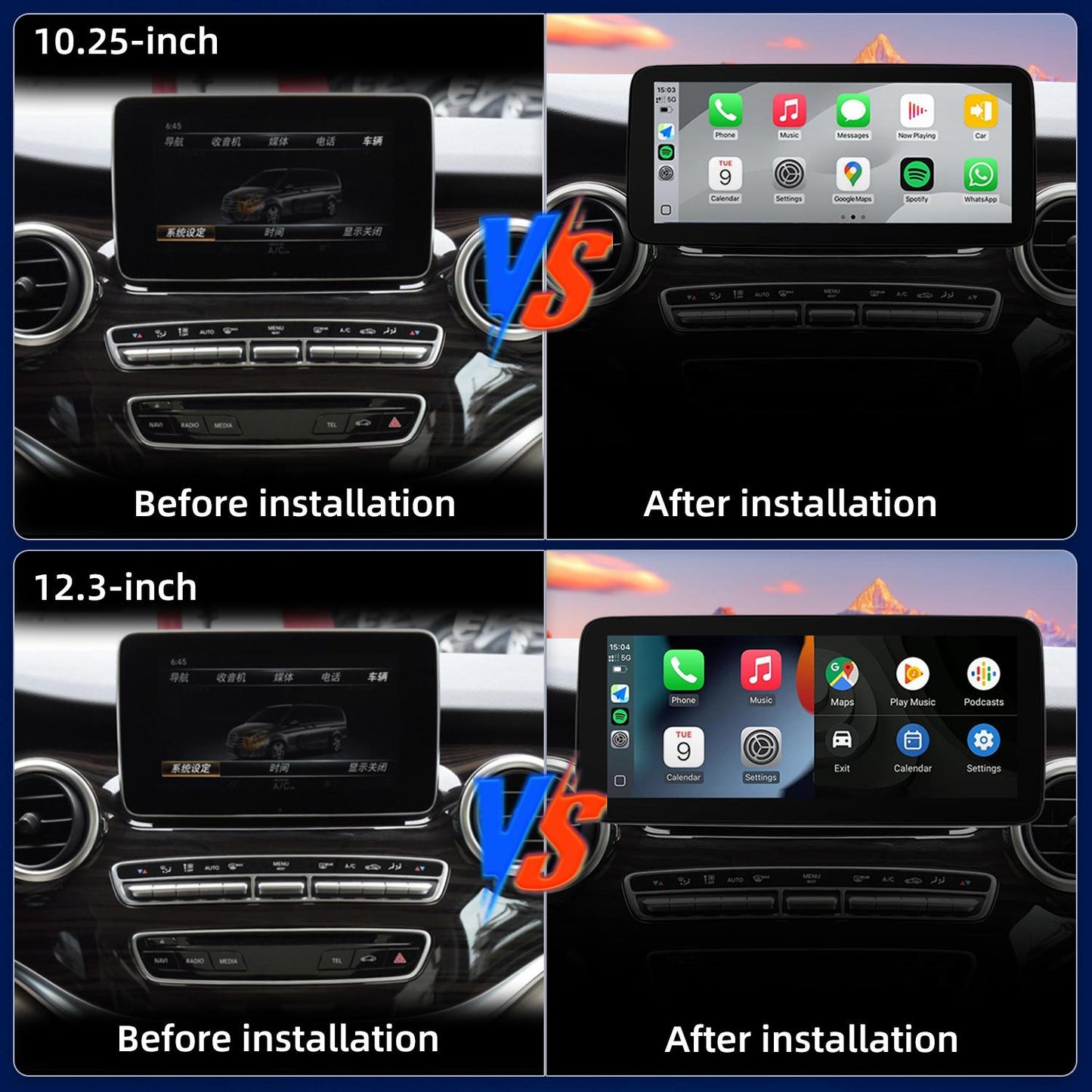 10.25 Inch / 12.3 Inch Linux System Wireless CarPlay Android Auto Screen for Mercedes-Benz V Class W447 NTG5.0 (2015 - 2018)