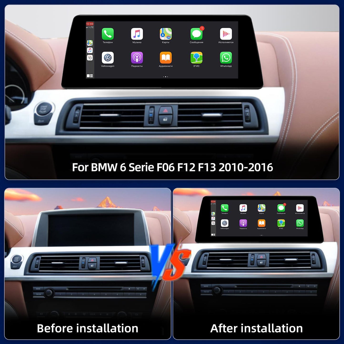 10.25 Inch / 12.3 Inch Linux System Wireless CarPlay Android Auto Screen for BMW 6 Series F06 F12 F13 CIC System (2010 - 2013) / NBT System (2013 - 2016)
