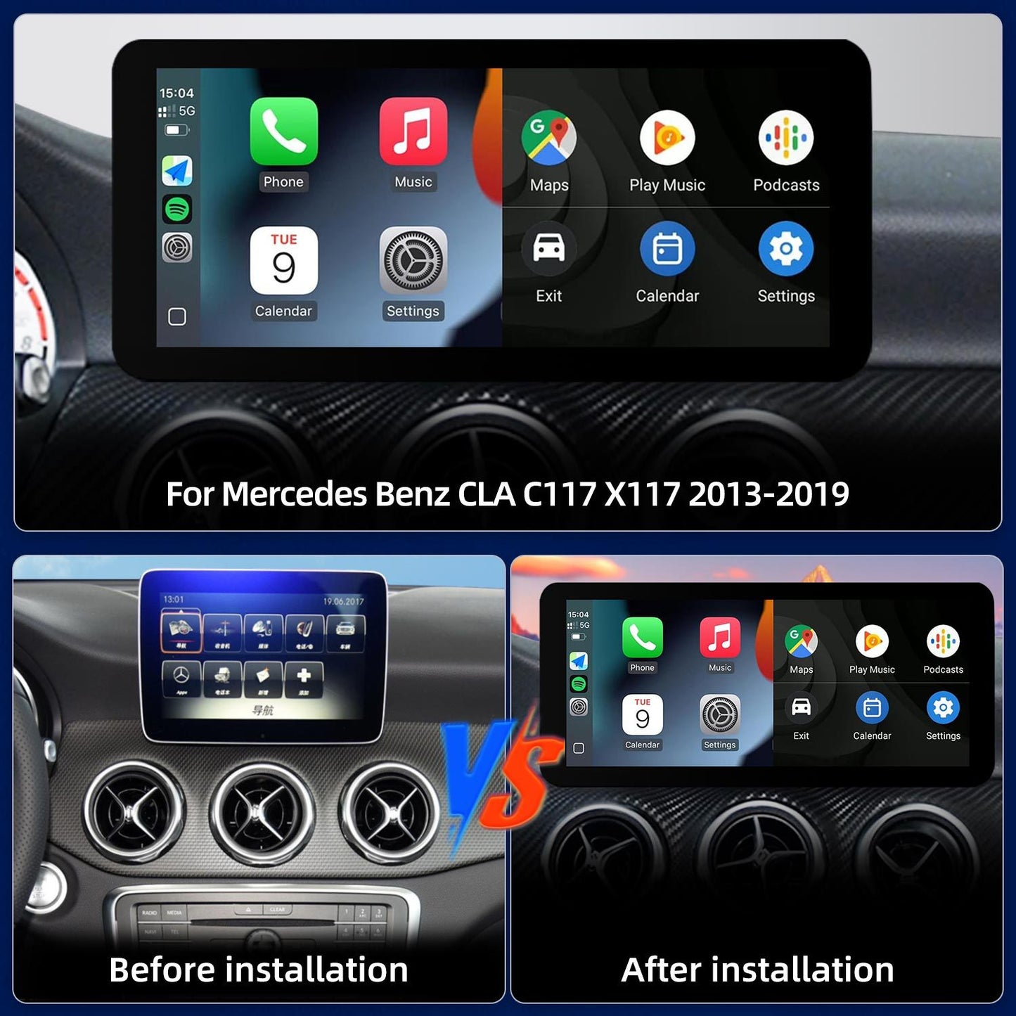 10.25 Inch / 12.3 Inch Linux System Wireless CarPlay Android Auto Screen for Mercedes-Benz CLA Class C117 X117 NTG4.5 (2013 - 2015) / NTG5.0 (2015 - 2019)