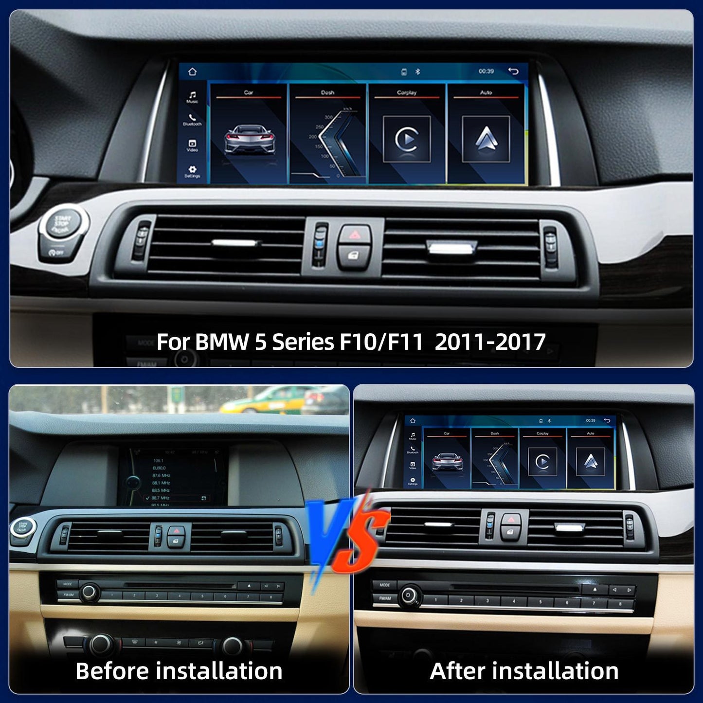 10.25 Inch Linux System Wireless CarPlay Android Auto Screen for BMW 5 Series F10 F11 CIC System (2011 - 2012) / NBT System (2013 - 2017)