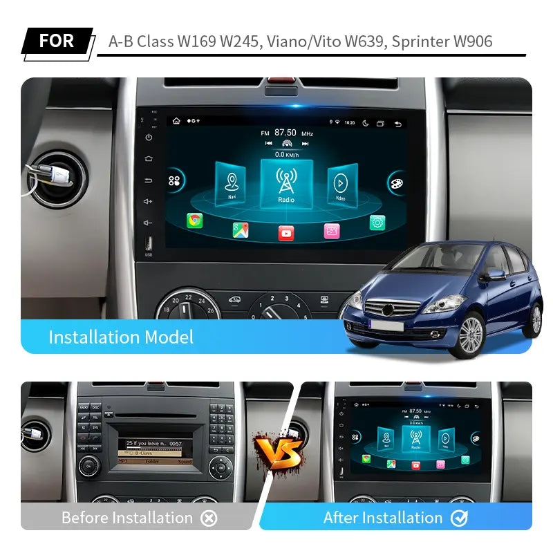 9” Android Car Radio Stereo Head Unit Screen CarPlay Android Auto for Mercedes-Benz A Class W169 (2004-2012) / B Class W245 (2005-2011) / Viano Vito W639 (2006-2018) / Sprinter W906 (2006-2012)
