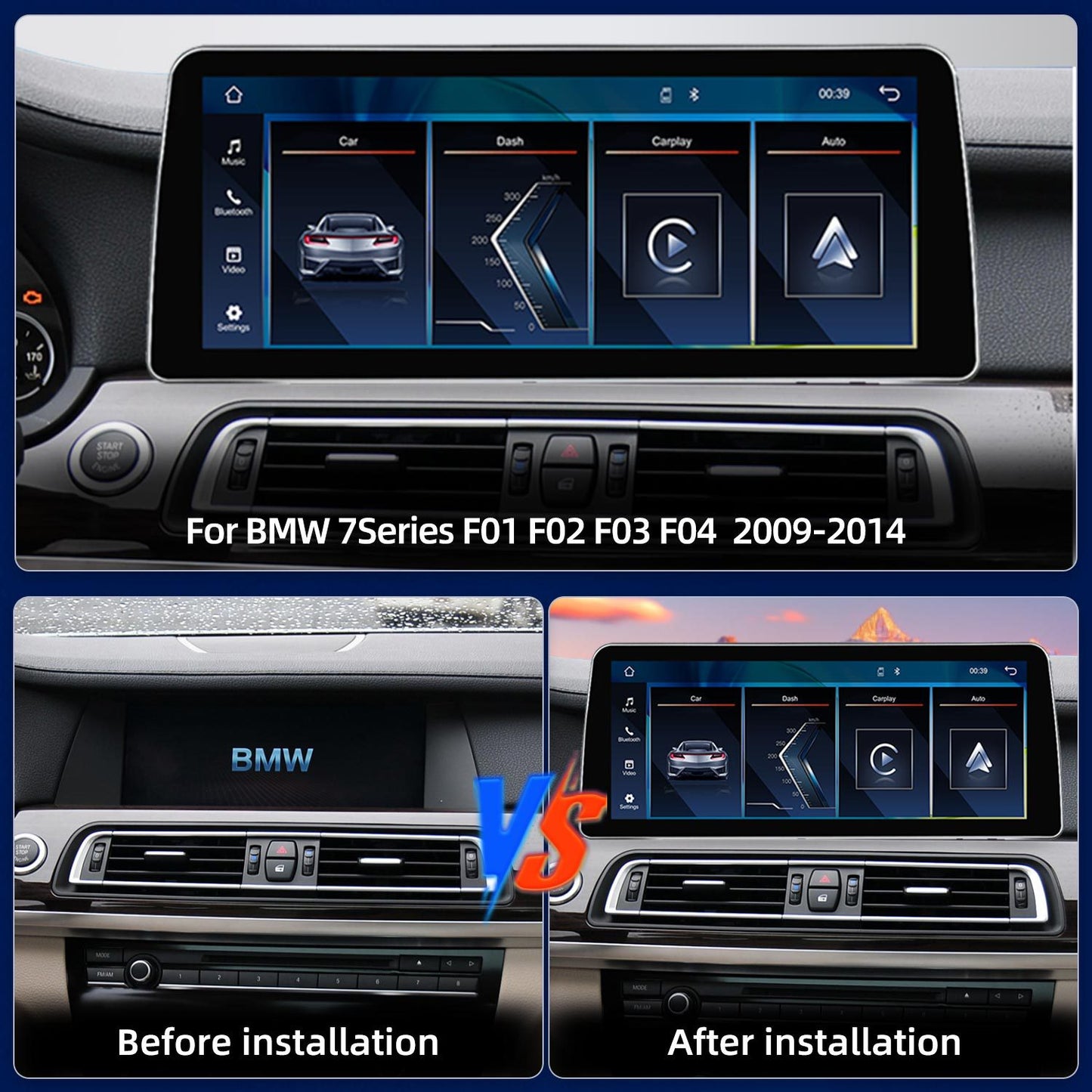 12.3 Inch Linux System Wireless CarPlay Android Auto Screen for BMW 7 Series F01 F02 F03 F04 CIC System (2009 - 2012) / NBT System (2013 - 2014)