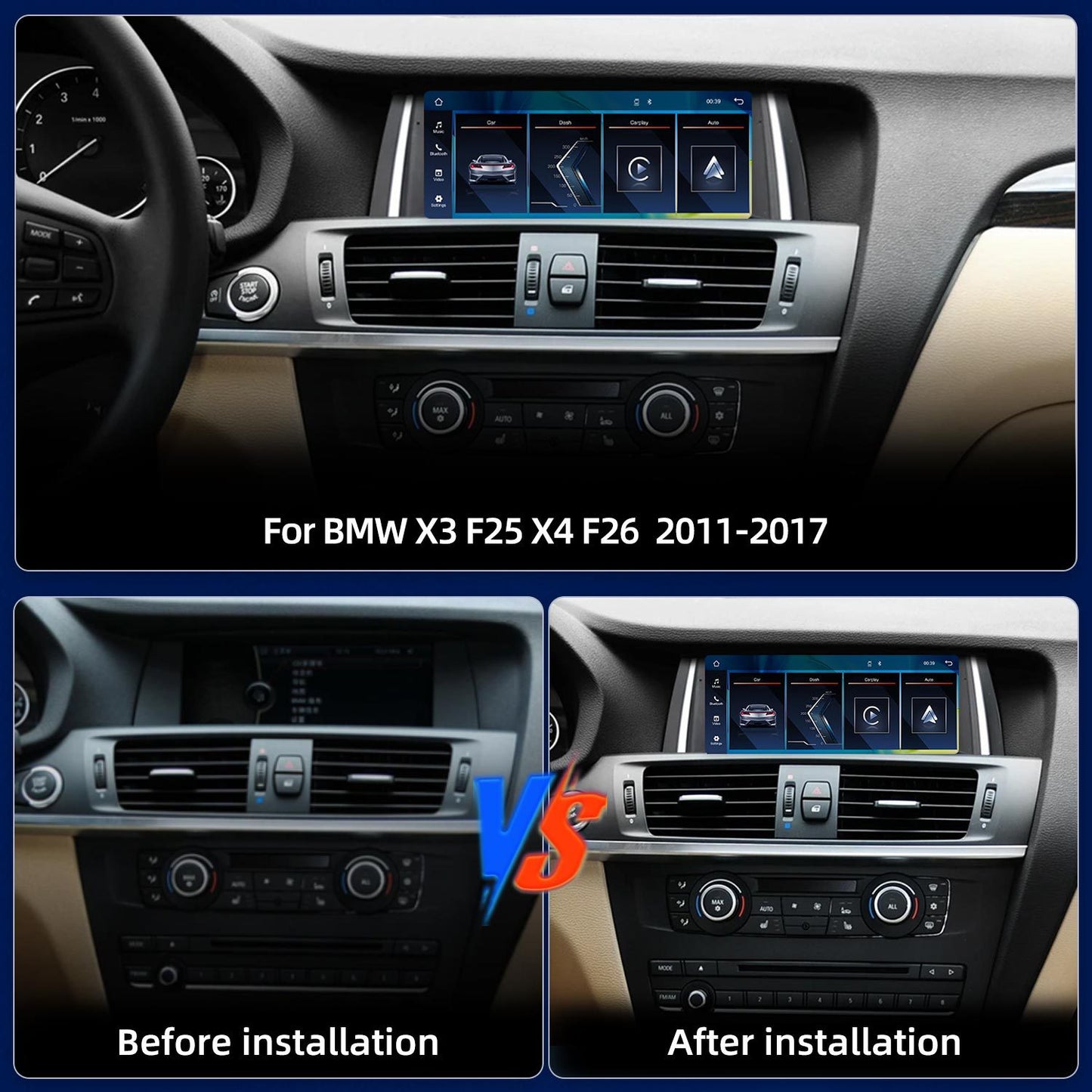 8.8 Inch Linux System Wireless CarPlay Android Auto Screen for BMW X3 F25 X4 F26 CIC System (2011 - 2013) / NBT System (2014 - 2015) / EVO System (2016 - 2017)