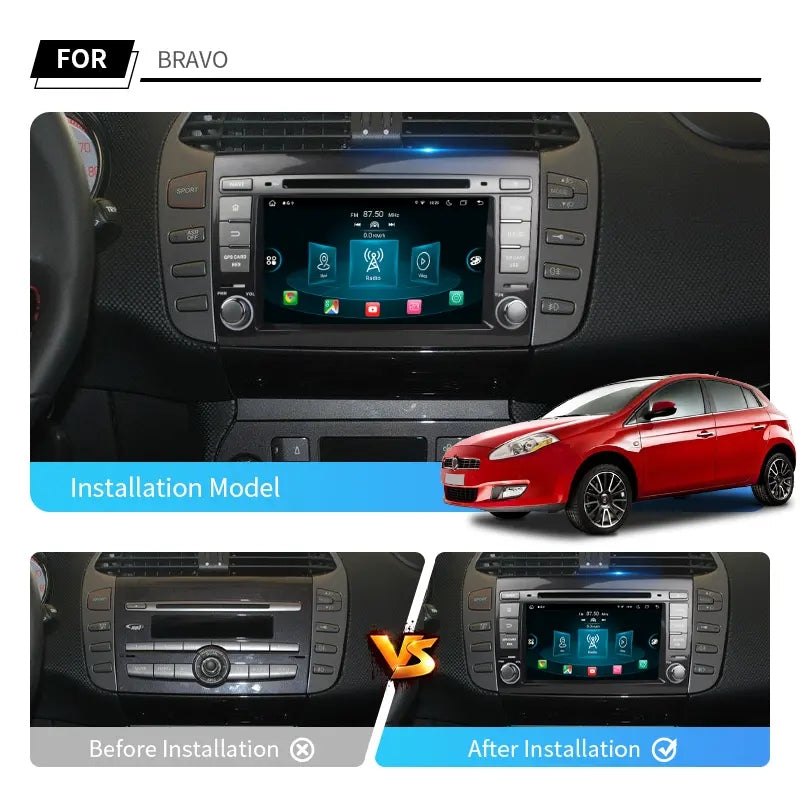 7” Android Car Radio Stereo Head Unit Screen CarPlay Android Auto for Fiat Bravo (198) (2007-2014)